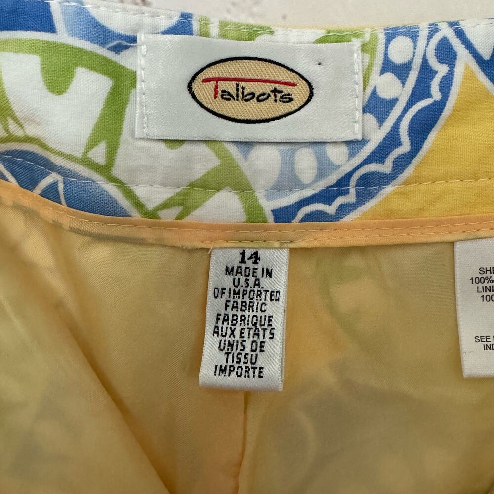 VTG Talbots Wms 14 Yellow Blue Cropped Pants High Rise Artsy Dopamine Dressing - Picture 3 of 9